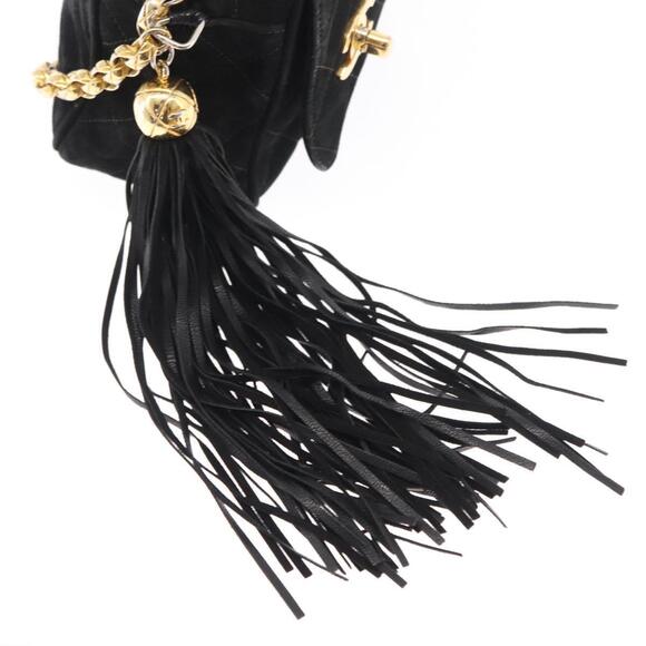 CHANEL Matelasse Fringe Chain Shoulder Bag Suede Black gold CC Auth BA8656 - Picture 10 of 16